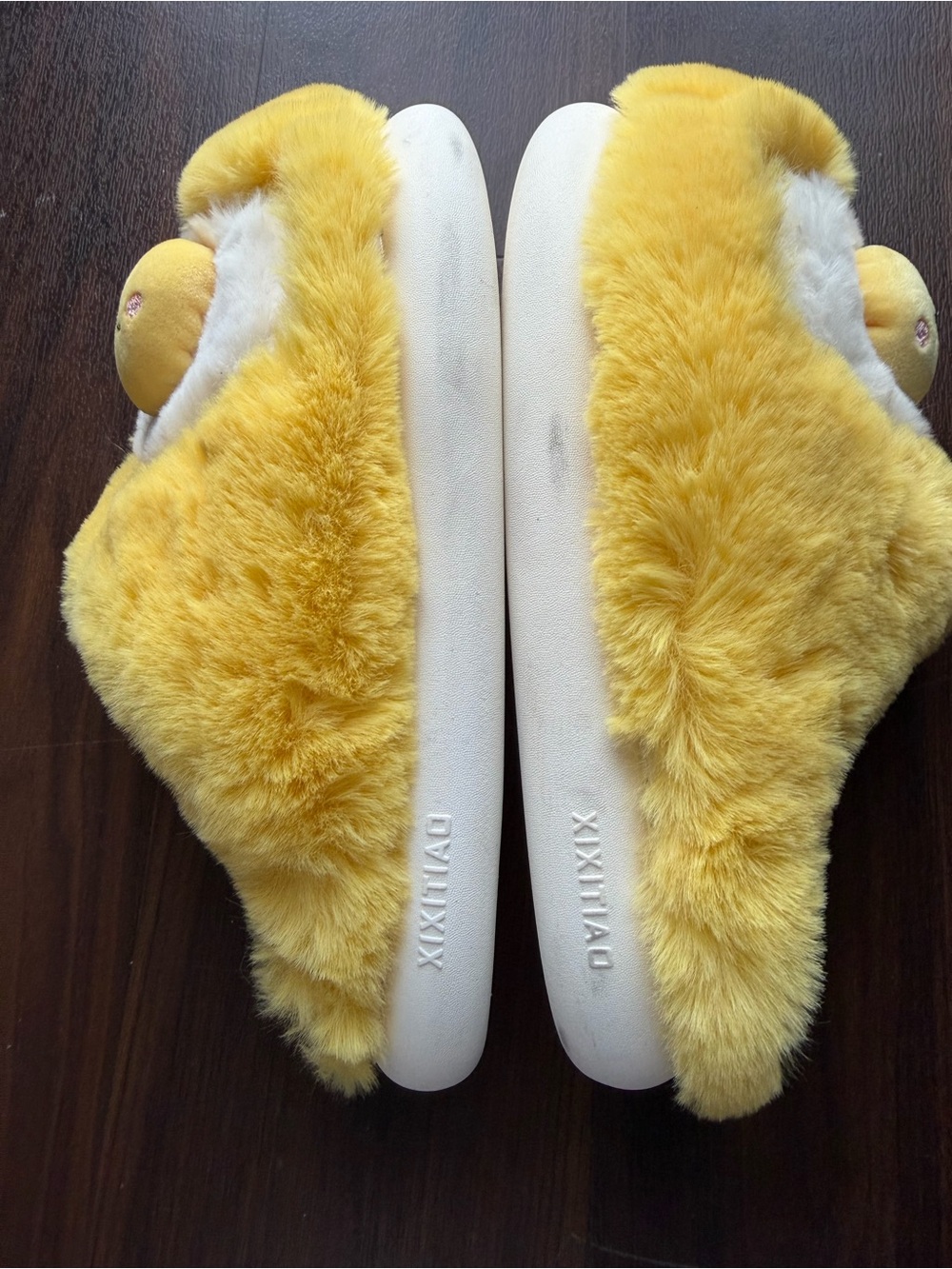 Yellow Furry Slide Slippers, Size 41-42